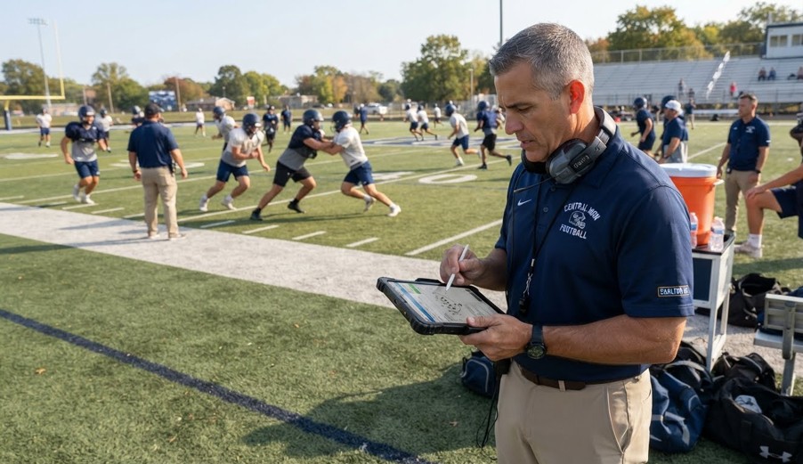 Football coach with tablet